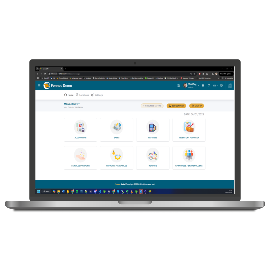 Back Office Management (Browser/Laptop)